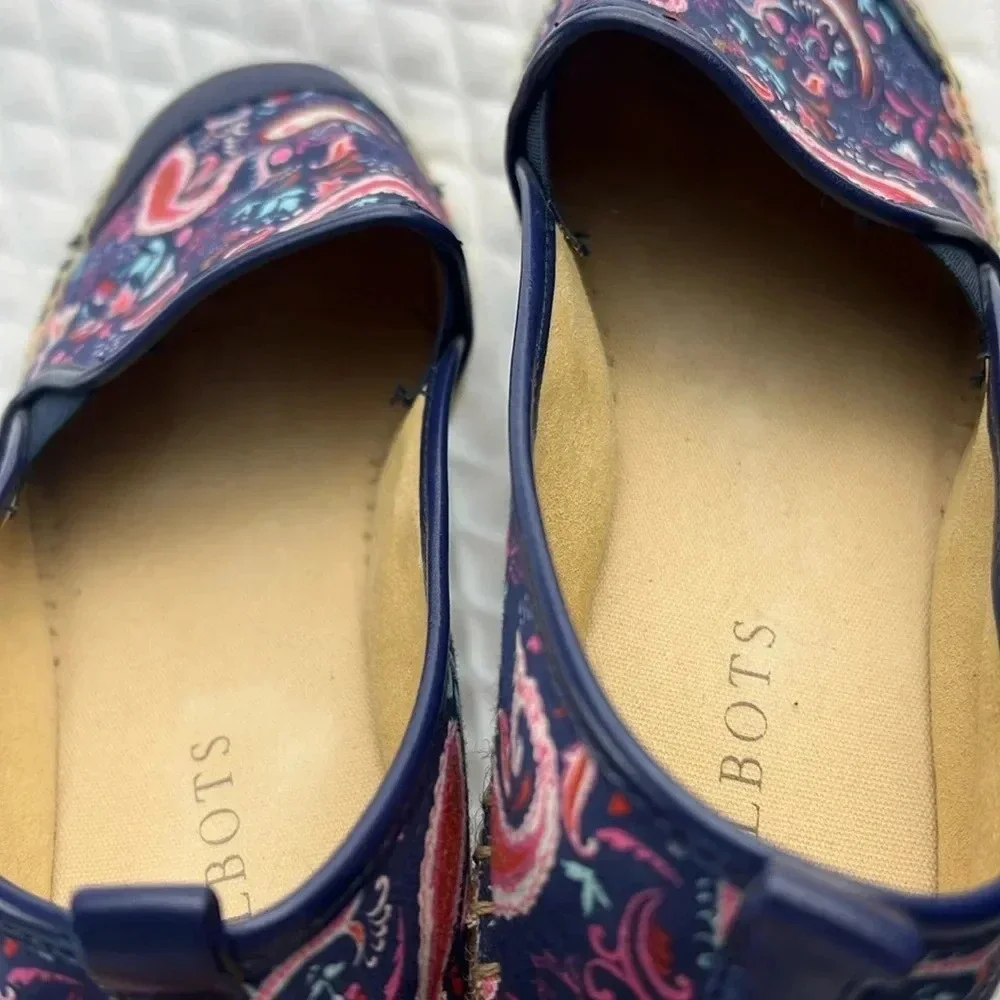 Talbots India Ink Multi Izzy Toe Cap Espadrille Flats Canvas Paisley Blue Sz 7.5